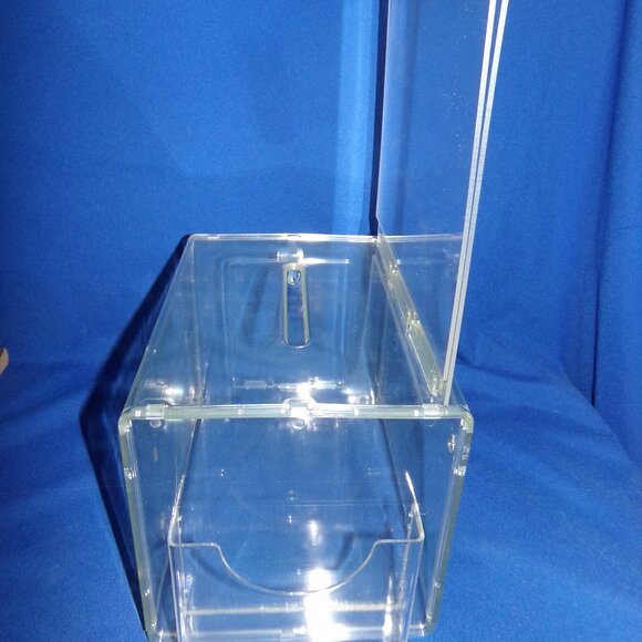 New-LG Acrylic Plastic Locking Ballot, Raffle, Donation Box w/ Advertising Sign - Picture 3 of 7